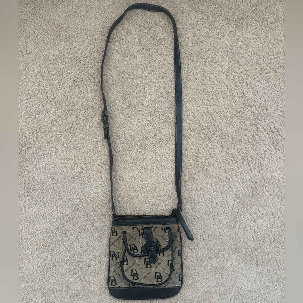 Authentic Dooney & Bourke DB Monogram Crossbody Bag –Brown/Black –Vintage Style